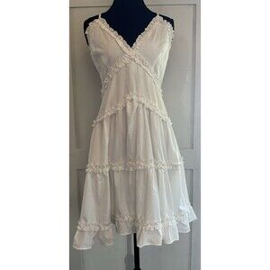 Papaya White Ruffled Tiered Romeo Mini Dress Adjustable Strap Zip Up V Neck Sz M